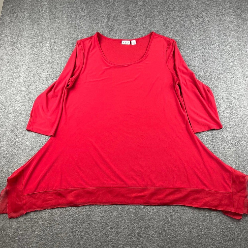 Cato Women's XL Red Sharkbite Hem Tunic Top 3/4 Sleeve Scoop Neck Solid Red
